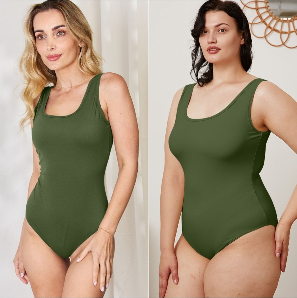 Natalie Square Neck Bodysuit - Green
